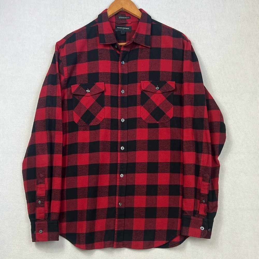 Banana Republic Men’s LARGE Cotton Buffalo Plaid Flannel Shirt Standard Fit